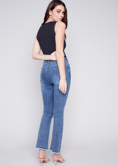 Fringe Hem Stretch Flare Jean 