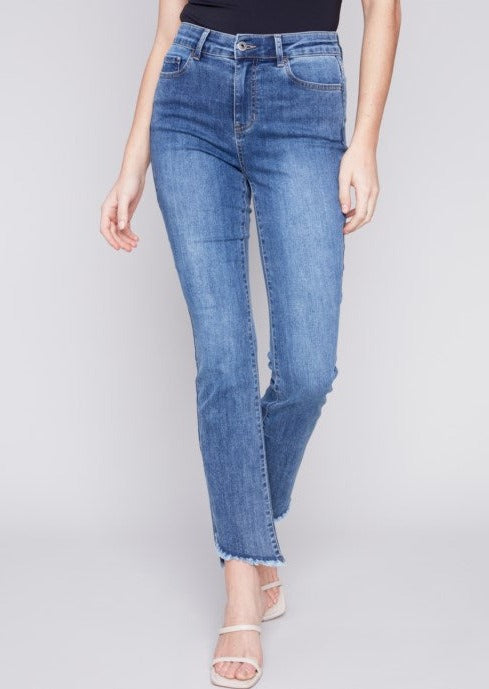 Fringe Hem Stretch Flare Jean 