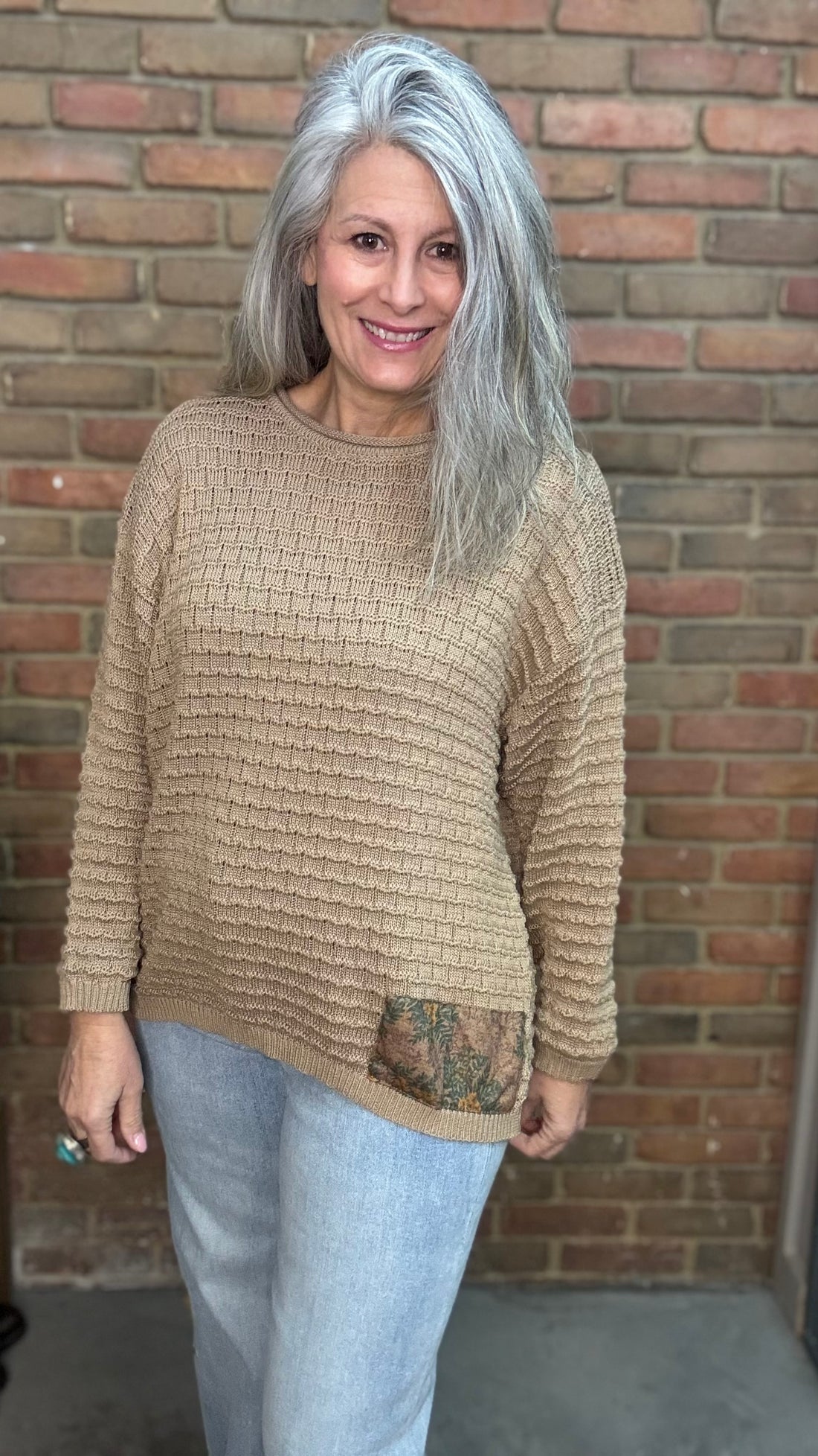 Patchwork Knit Sweater Khaki