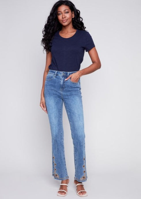 Embroidered Slit Front Jean 