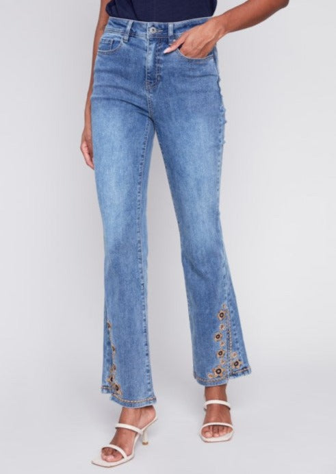 Embroidered Slit Front Jean 