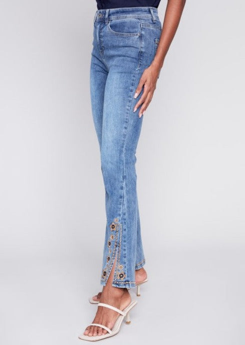 Embroidered Slit Front Jean 