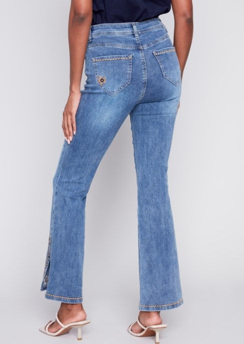 Embroidered Slit Front Jean 