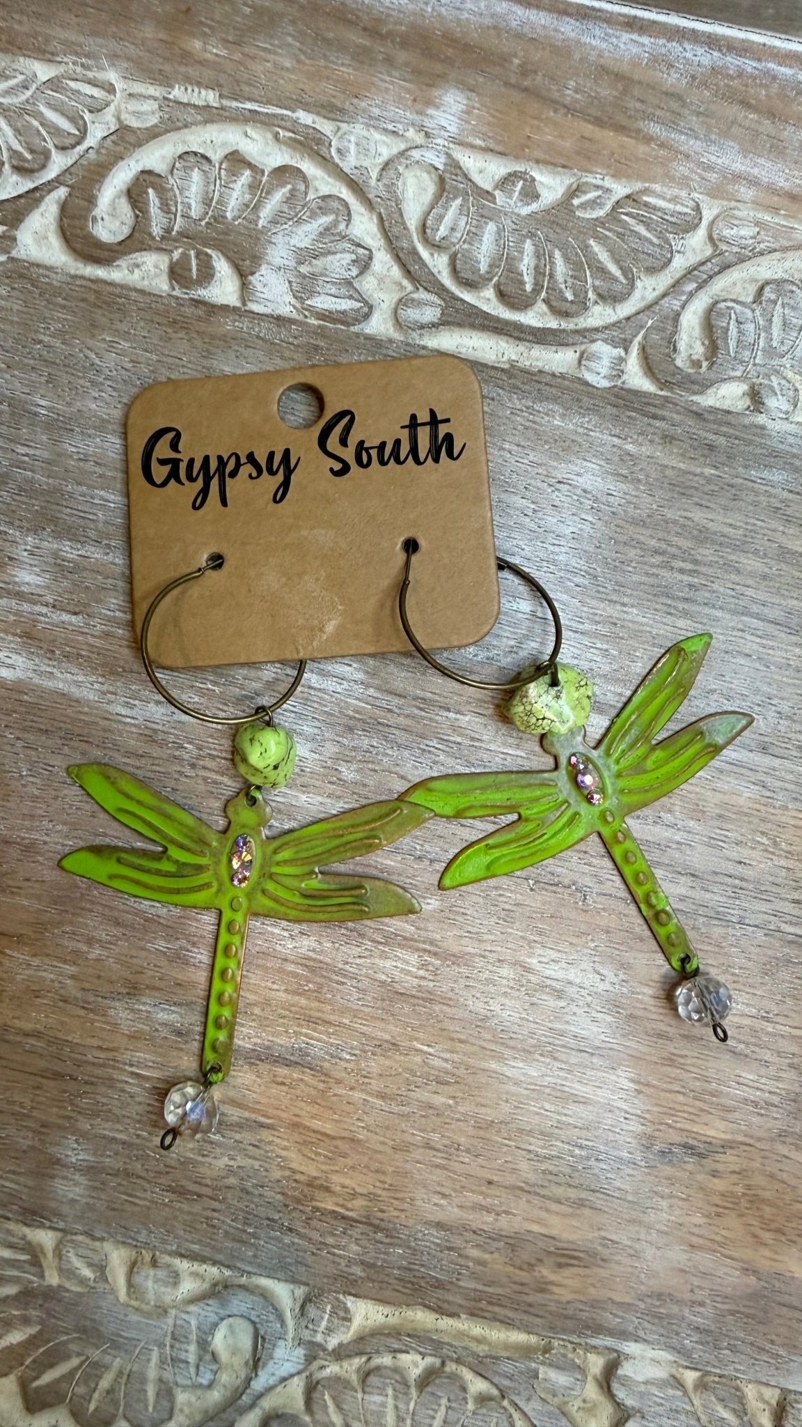 Metal Green Dragonfly Earring - Vintage Vault Boutique