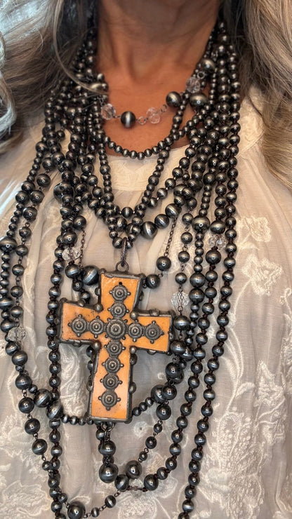 Orange Cross on Multi Strand Necklace - Vintage Vault Boutique