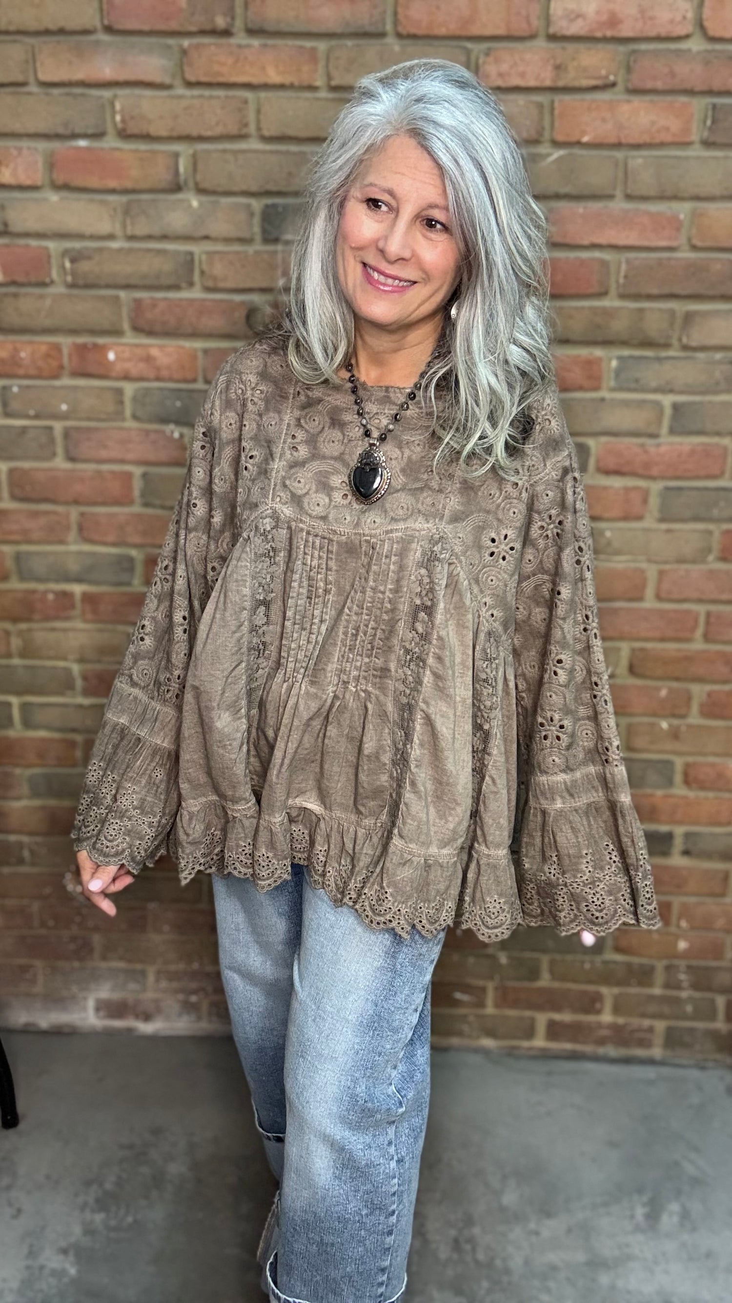 Eyelet Long Sleeve Lace Top