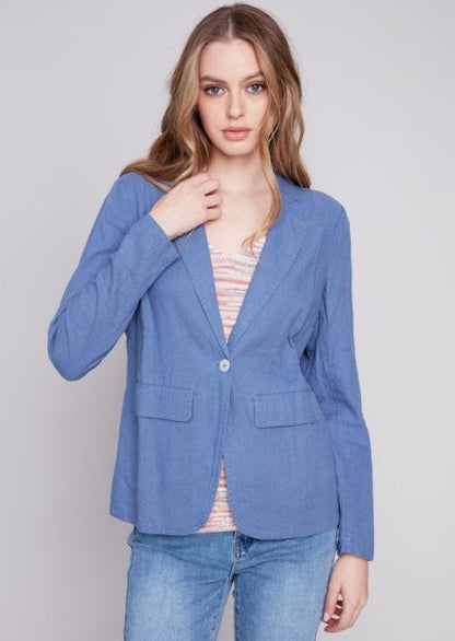 Solid Linen Blazer   Denim  