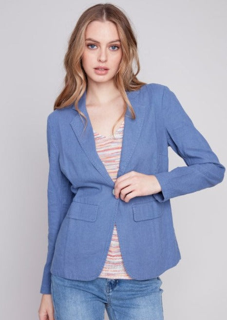 Solid Linen Blazer   Denim  