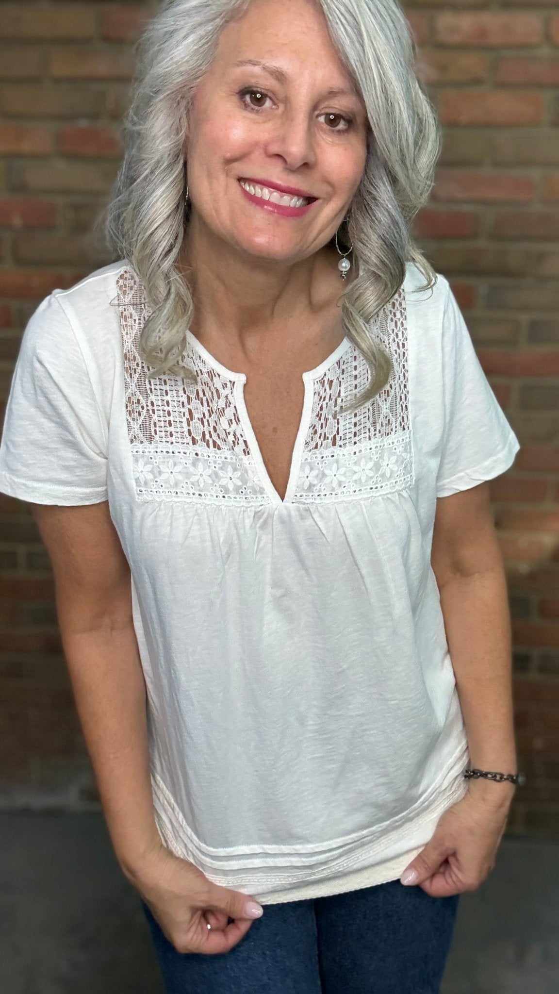 Lace Trim Cotton Top - Vintage Vault Boutique