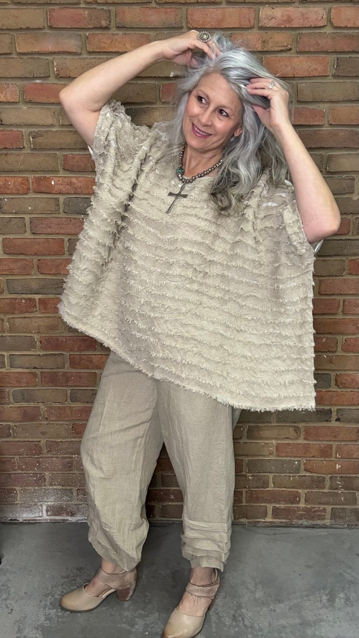 Linen Ruffled and Tucked Top - Vintage Vault Boutique
