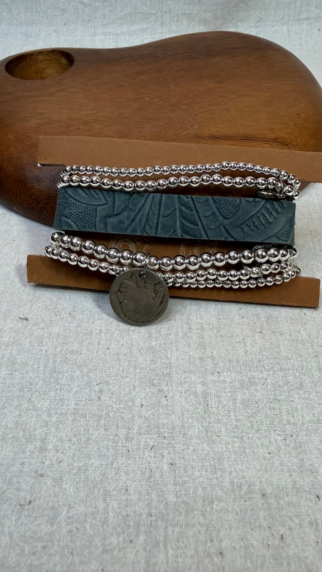 Hide and Silver Stretch Stack - Vintage Vault Boutique