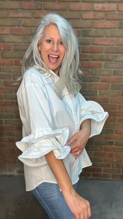 Double Ruffle Sleeve White Shirt - Vintage Vault Boutique