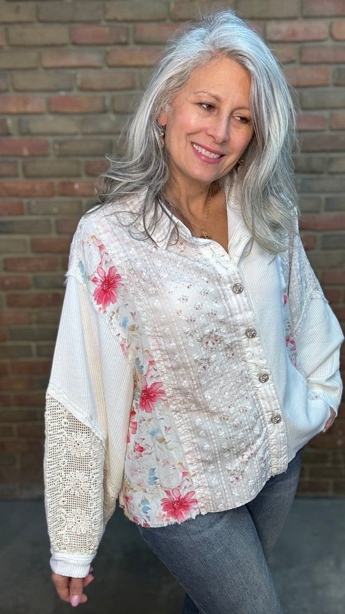 Balloon Sleeve Patchwork Shirt - Vintage Vault Boutique