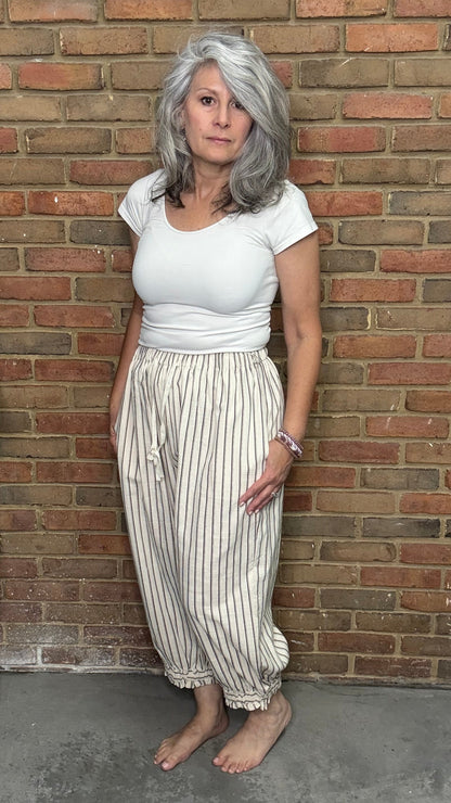 Cotton-Linen Striped Lantern Pants