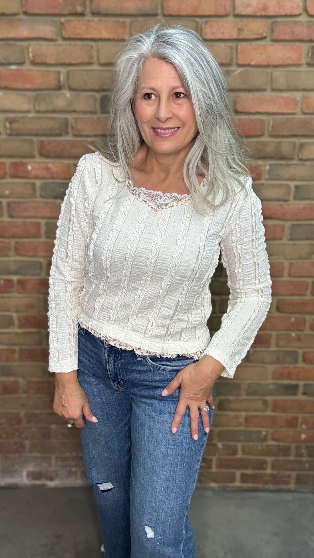 Cream Lace Detail Top