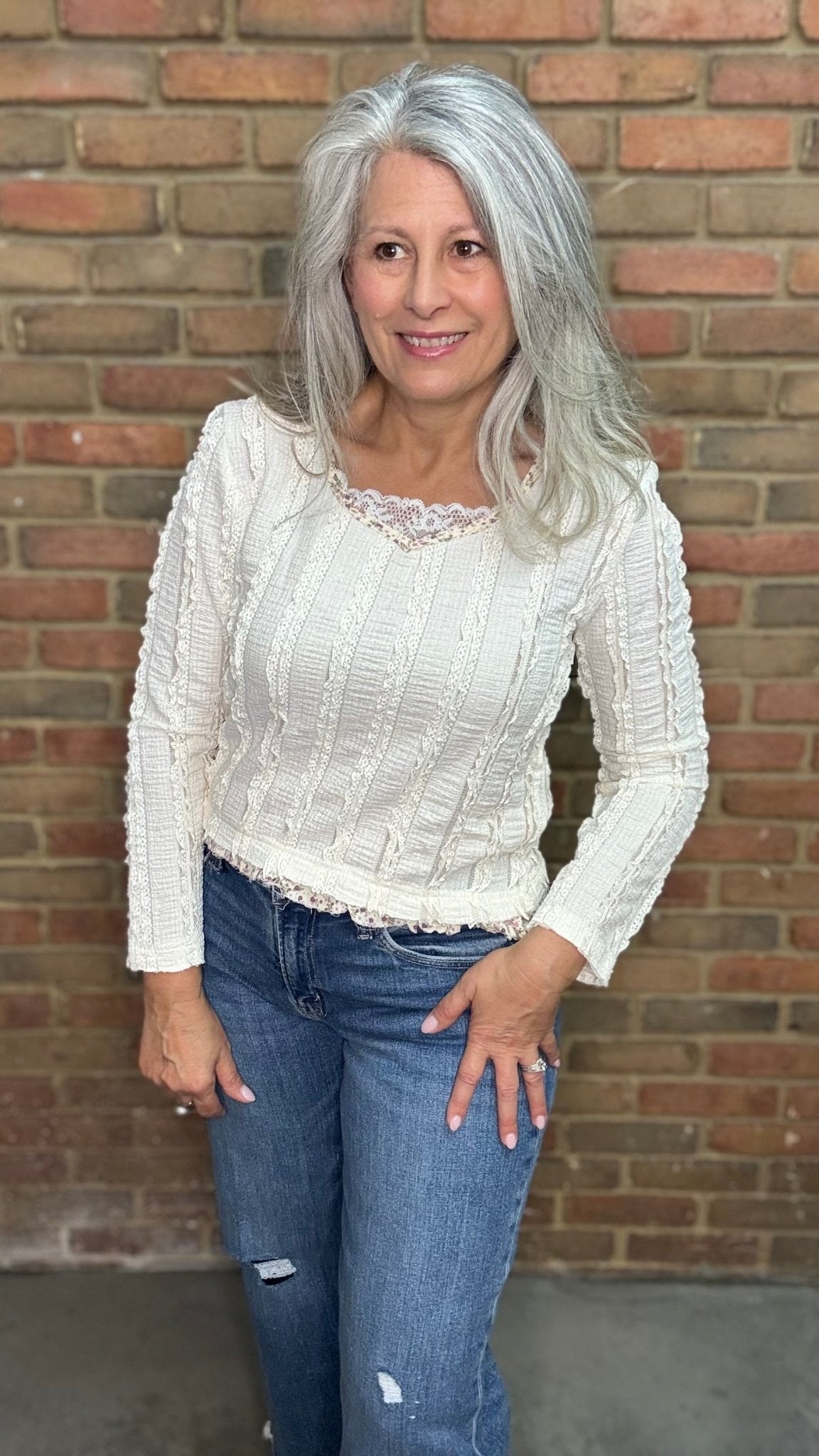 Cream Lace Detail Top - Vintage Vault Boutique