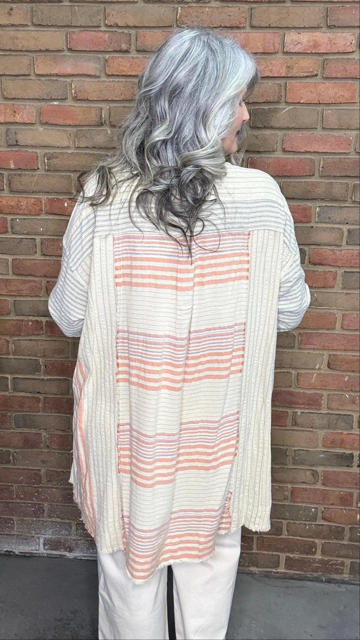 Striped Henley and Lace Detail Top - Vintage Vault Boutique