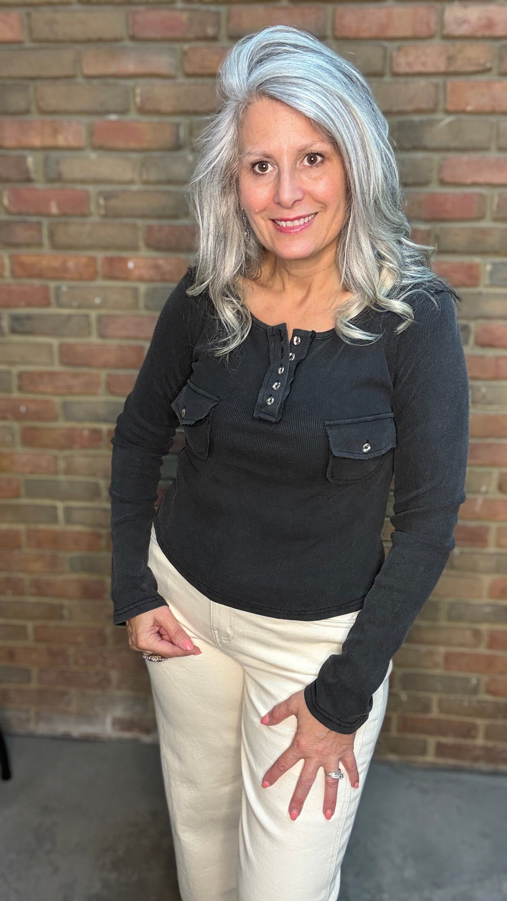 Black Ribbed Basic Long Sleeve Top