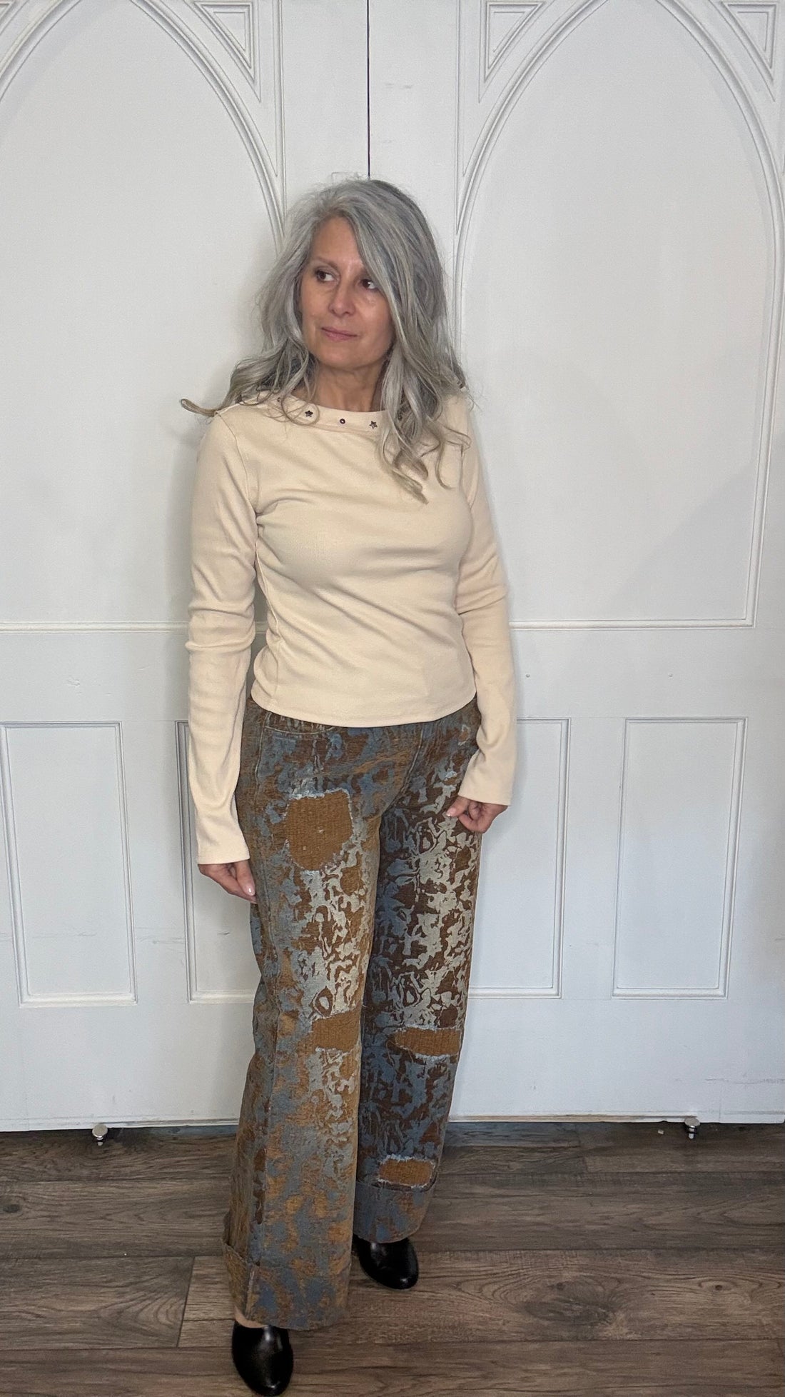 Burn Out Distressed Wide Leg Pants
