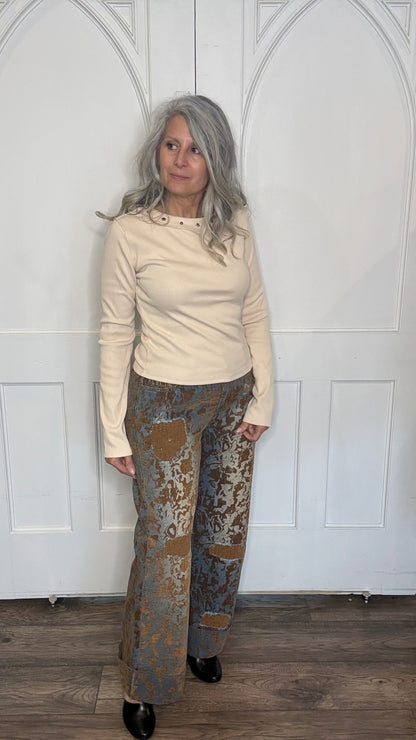 Burn Out Distressed Wide Leg Pants