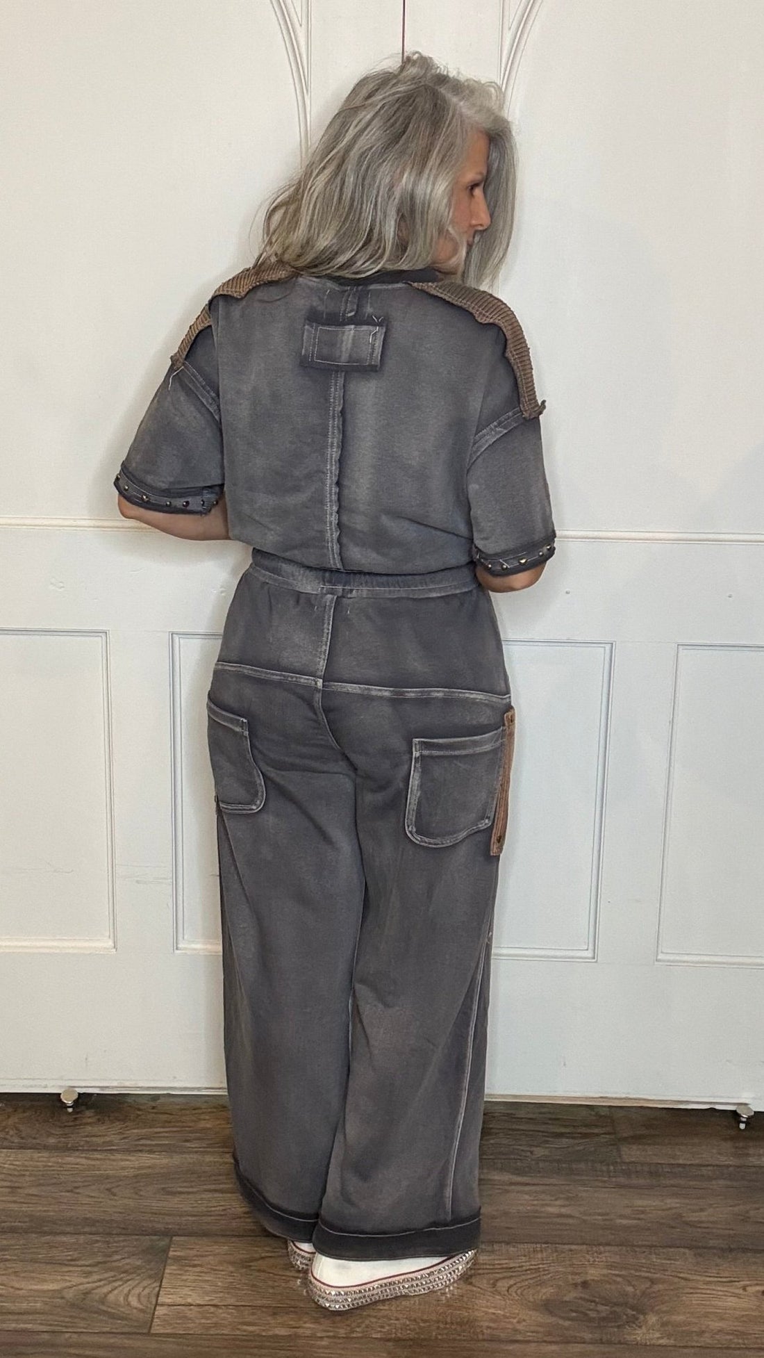 Navy Charcoal French Terry Pant - Vintage Vault Boutique