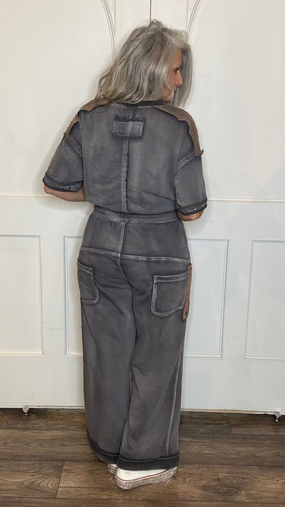 Navy Charcoal French Terry Pant - Vintage Vault Boutique