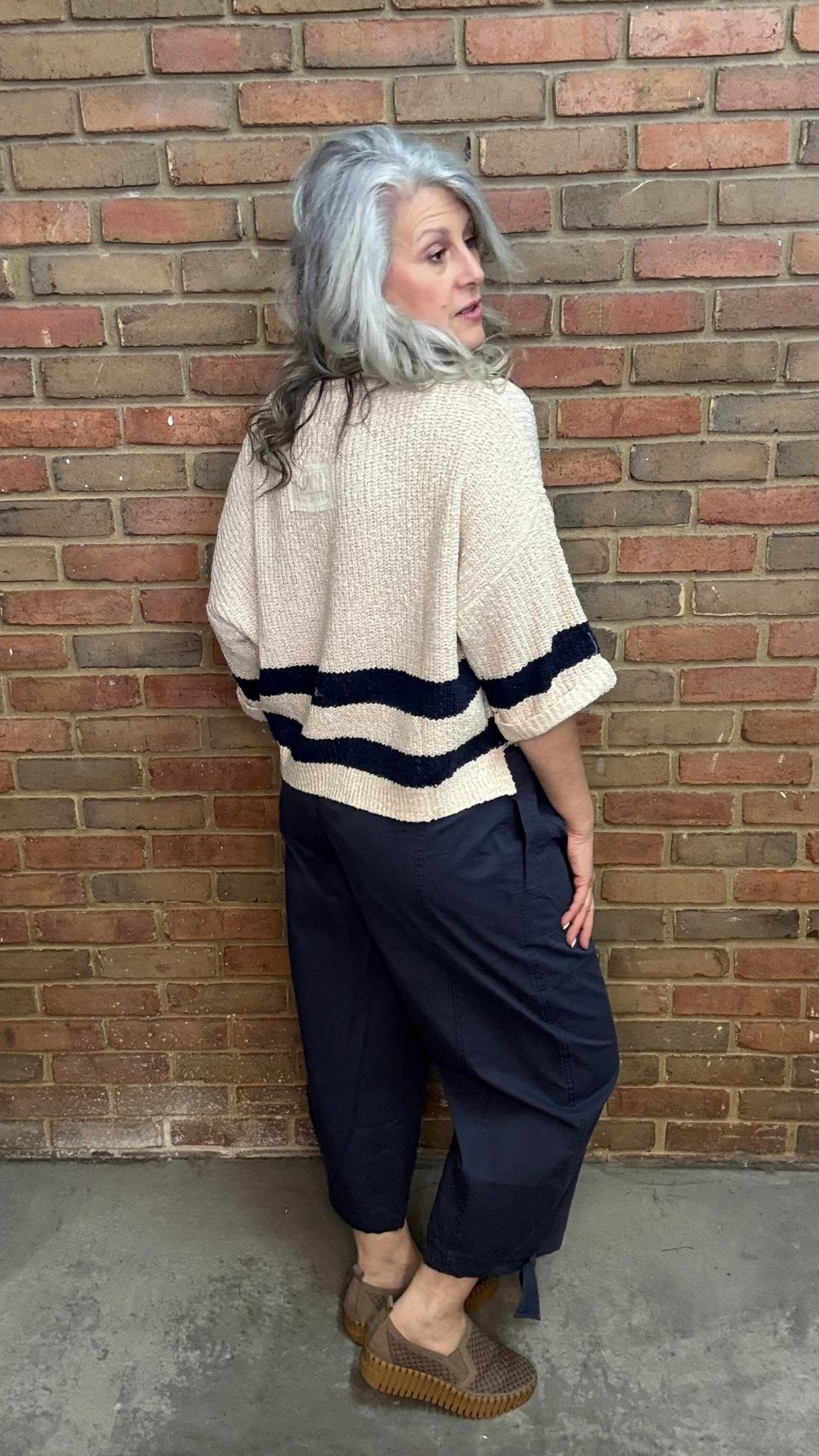 Navy Cargo Pull On Pant - Vintage Vault Boutique