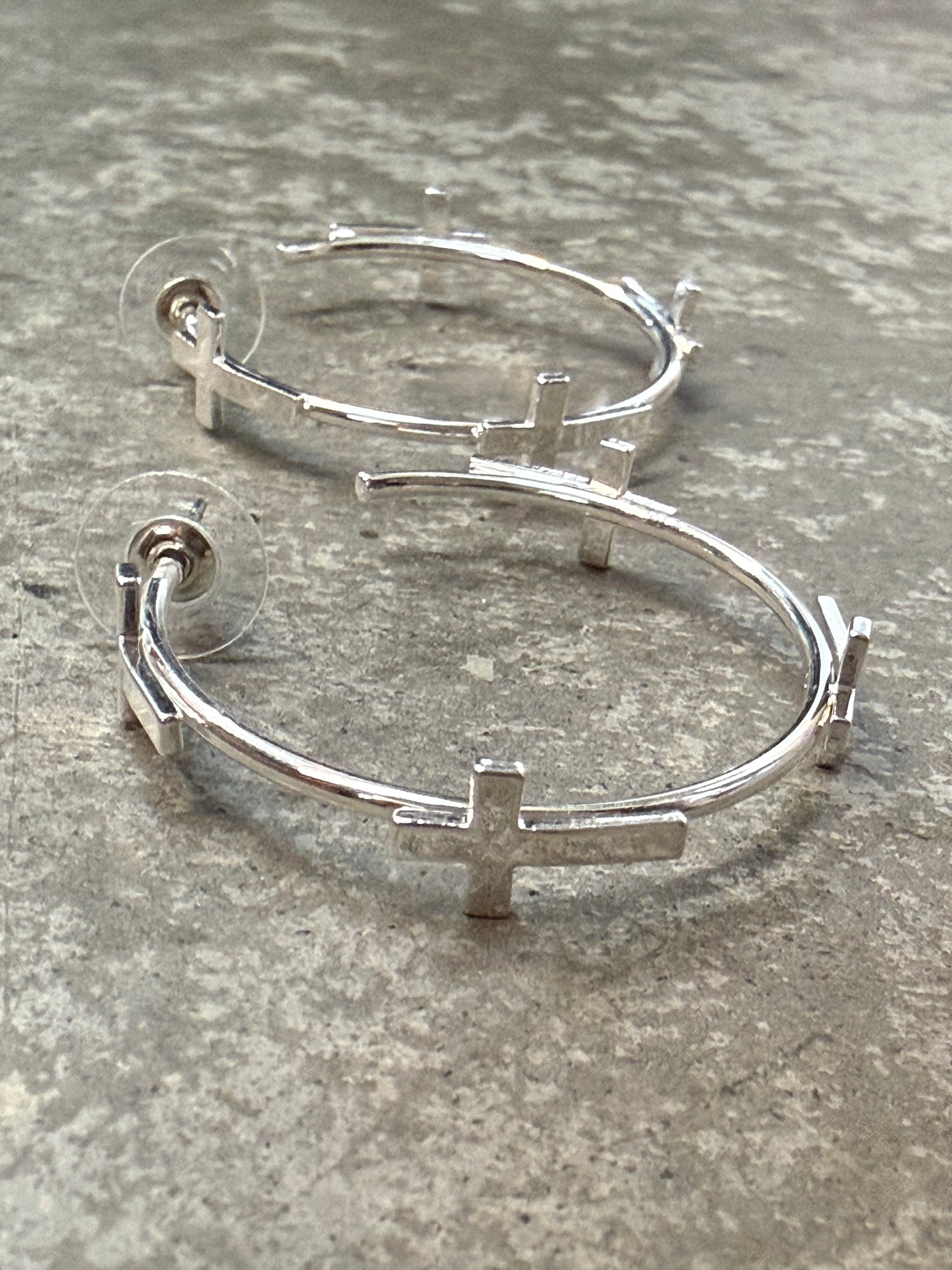 Silver Hoop with Crosses Earrings