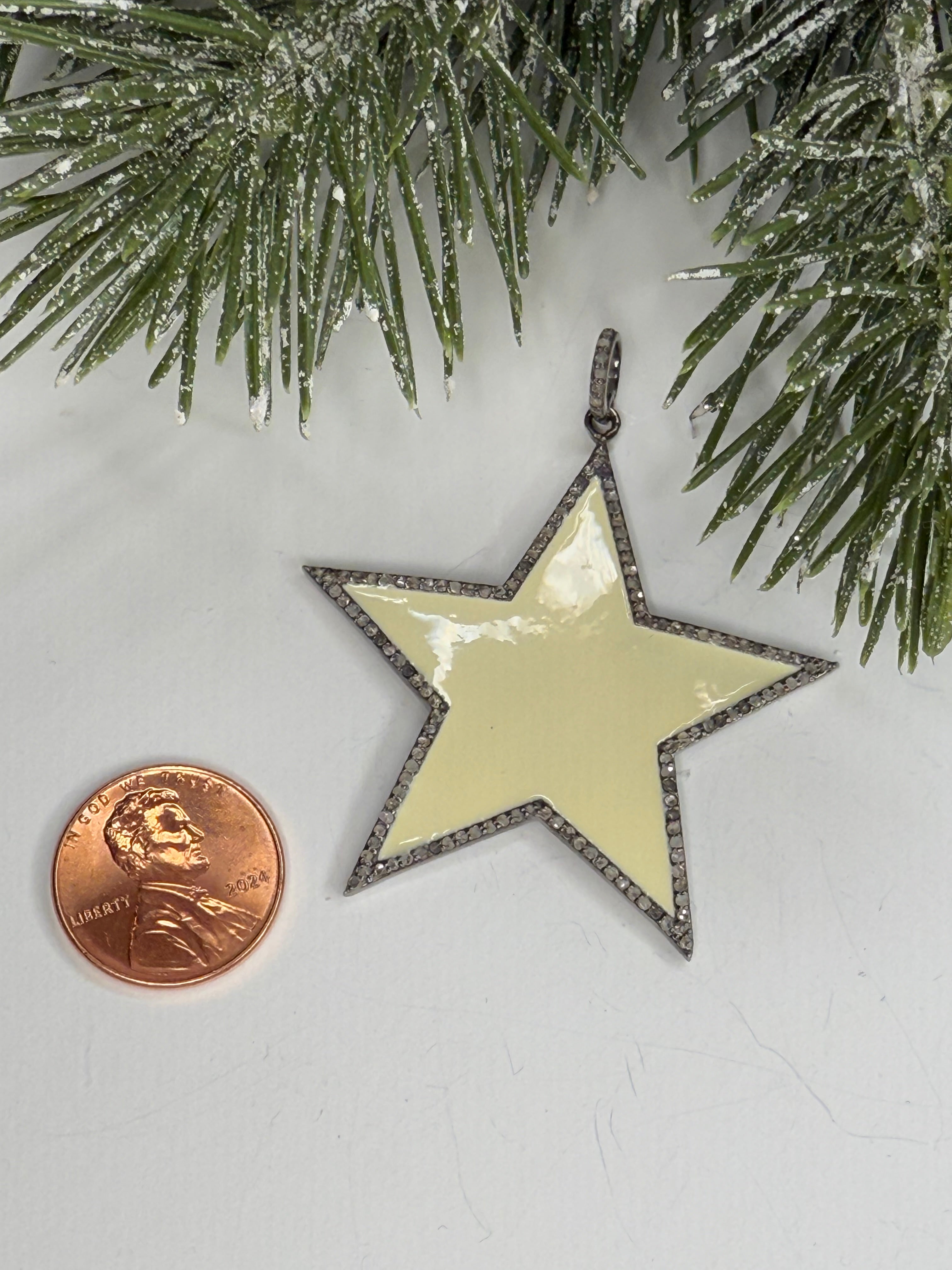 Enamel Star with Pave Diamonds Pendant