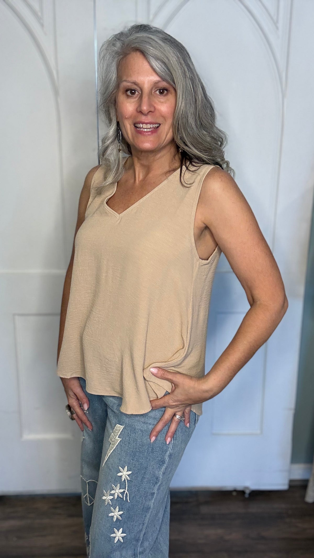 Taupe V-Neck Tank Top