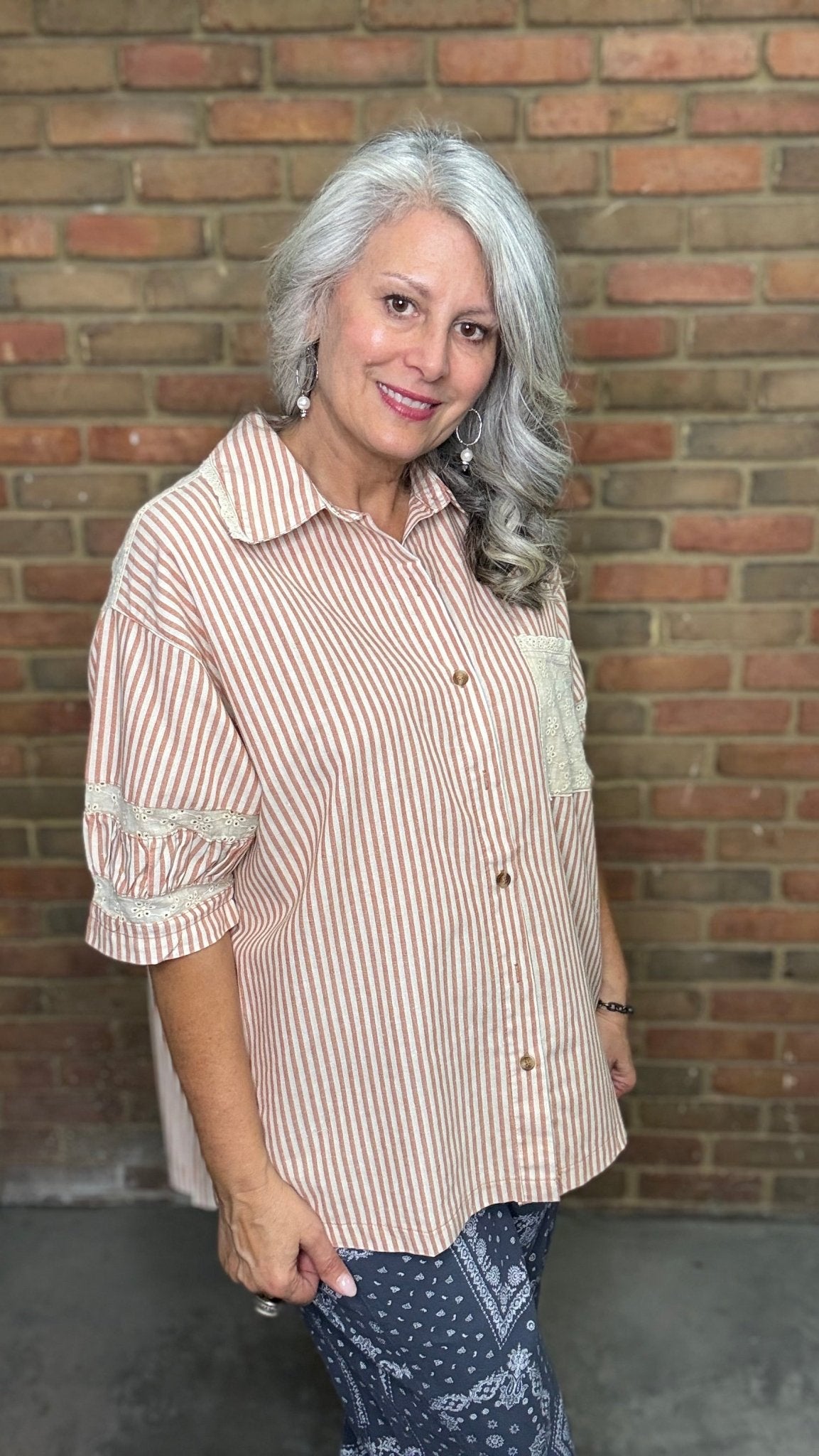 Red Striped Linen Top - Vintage Vault Boutique