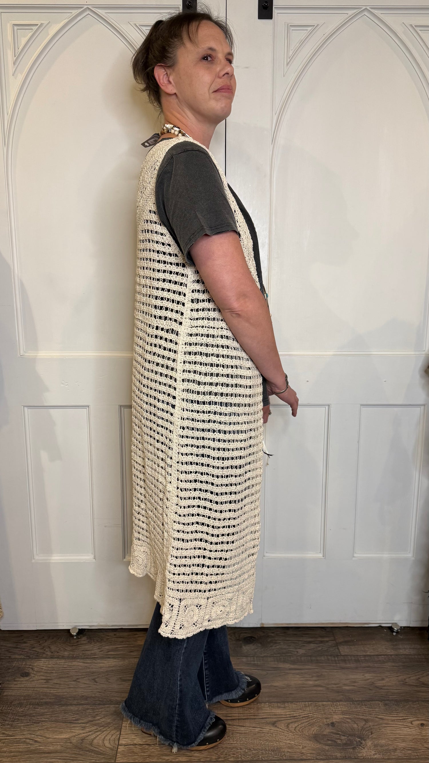 Crochet Long Vest with Ties