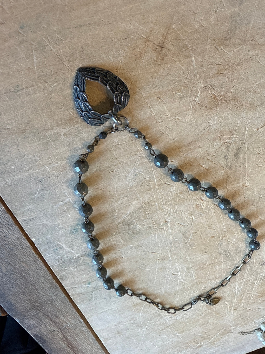 Feathered Heart on Pyrite Bead Necklace