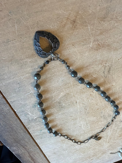 Feathered Heart on Pyrite Bead Necklace