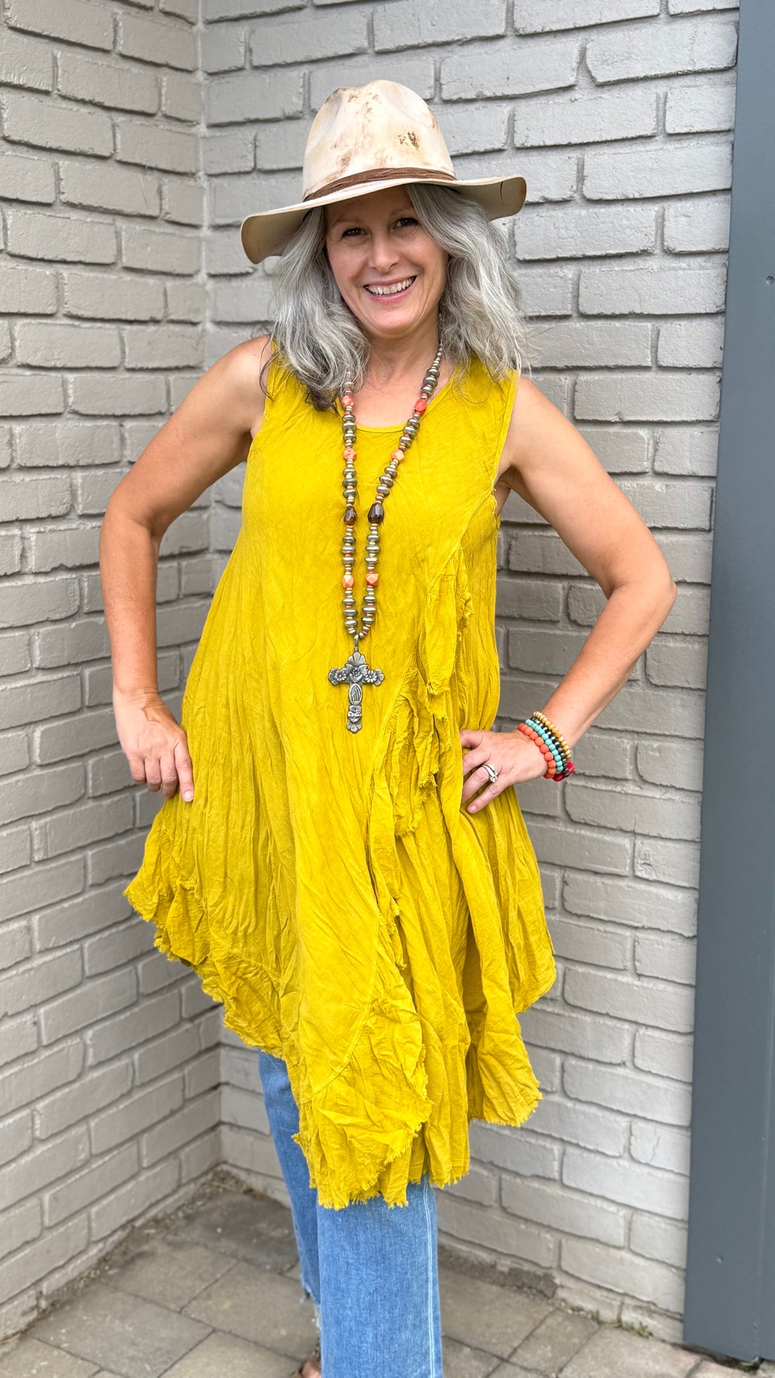 Cotton Open Slit Mustard Dress