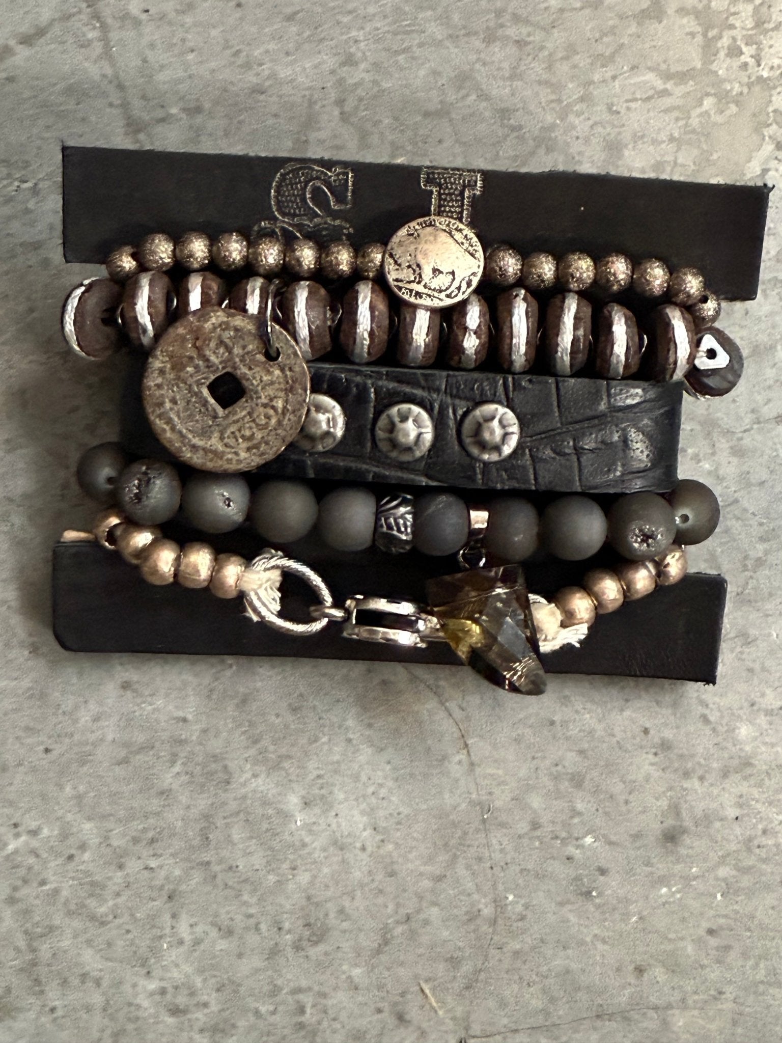 African Black Stack of 5 Bracelets - Vintage Vault Boutique