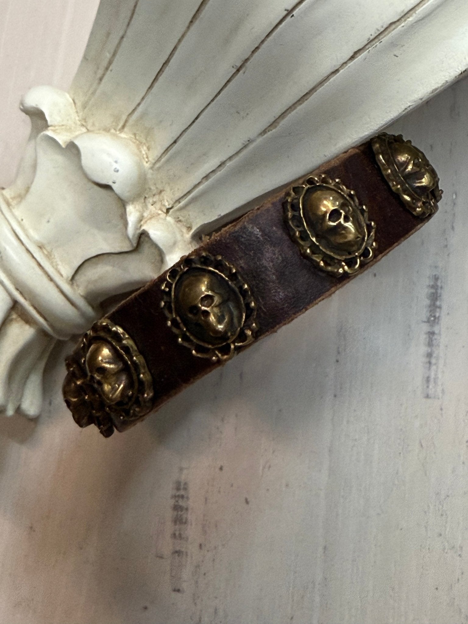 Multiple Skulls Leather Snap Bracelet - Vintage Vault Boutique