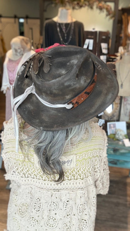 Red Rose Brown Cowboy Hat by A Rare Bird - Vintage Vault Boutique