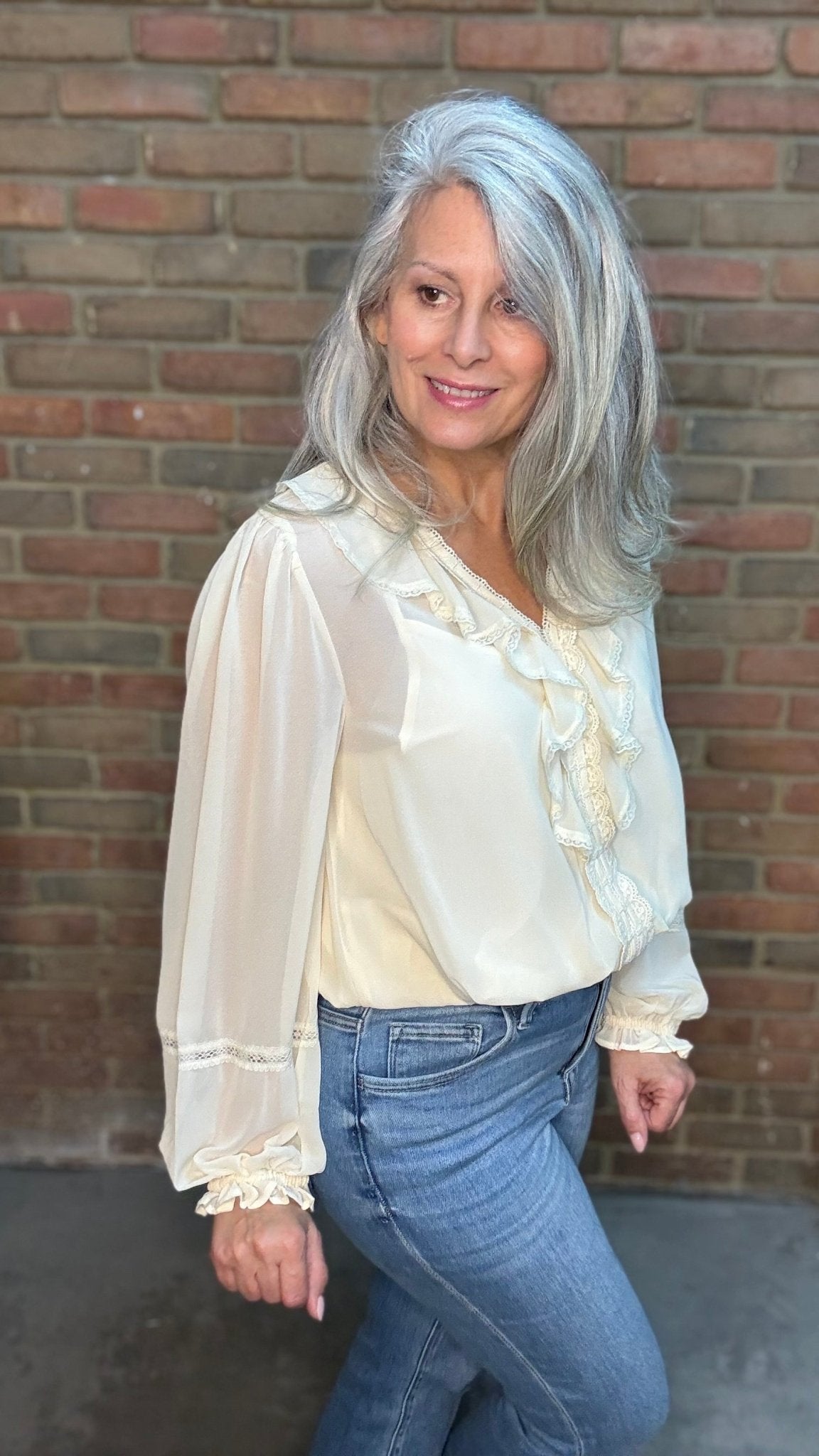 Lace Detailing Chiffon Blouse - Vintage Vault Boutique