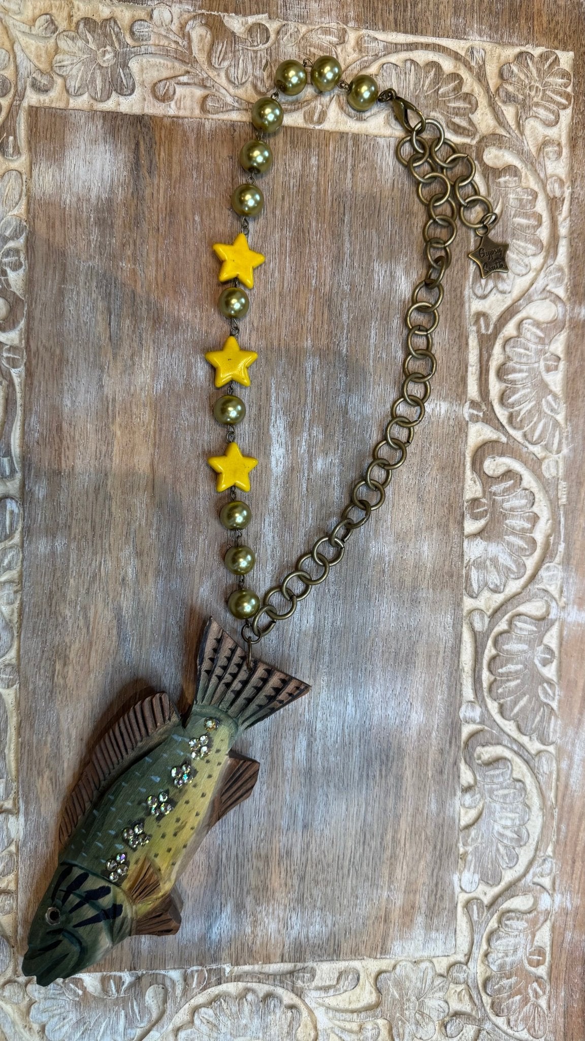 Wooden Fish with Star Beads Necklace - Vintage Vault Boutique