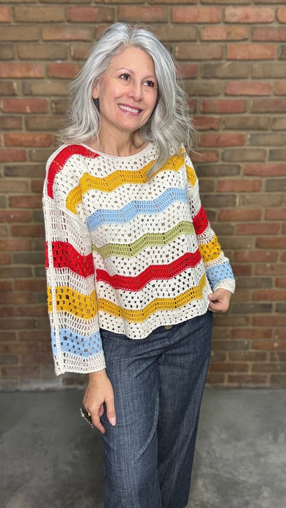 Sunshine 3/4 Sleeve Crochet Top - Vintage Vault Boutique