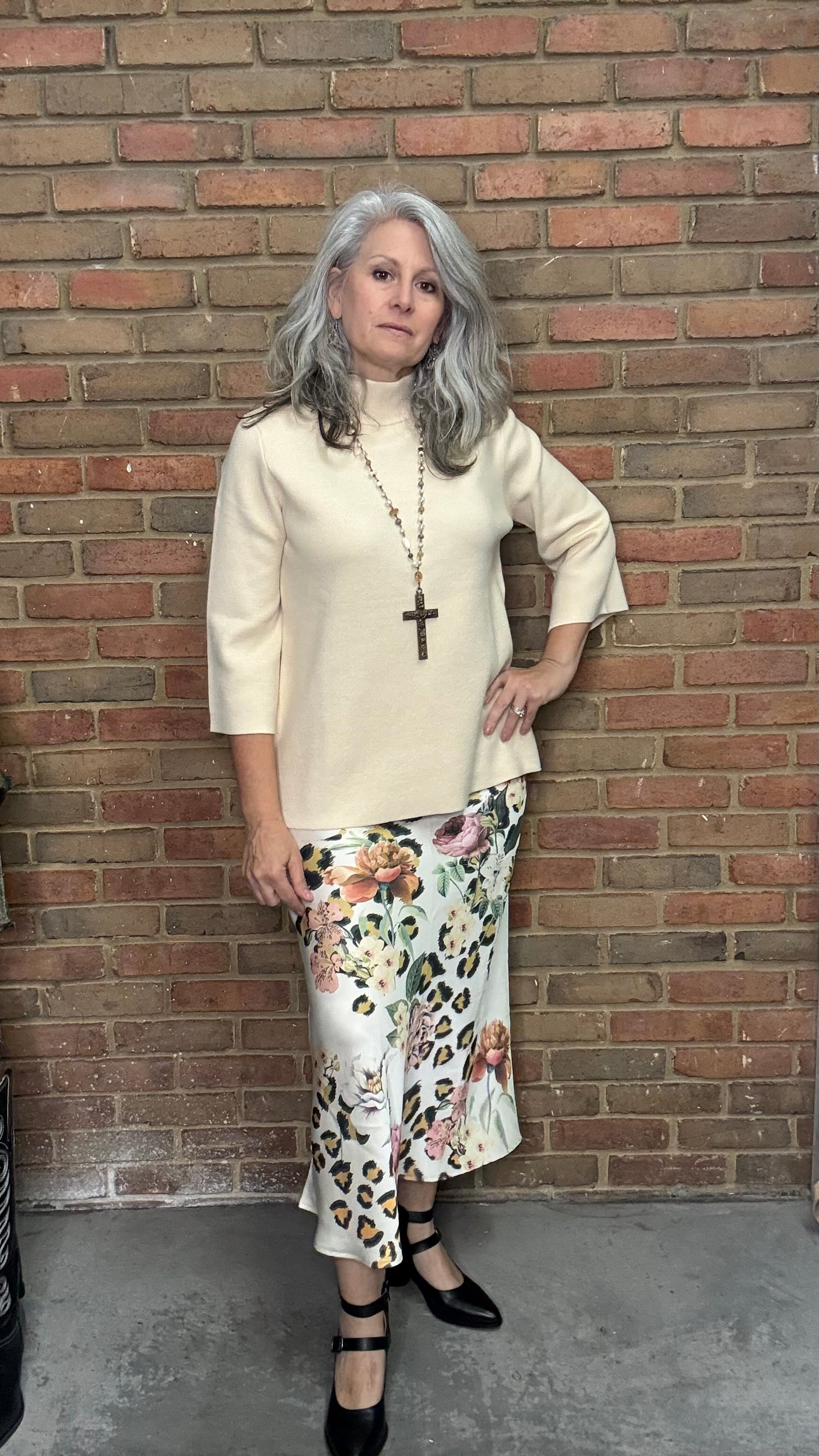 Satin Skirt with Leopard Floral Print