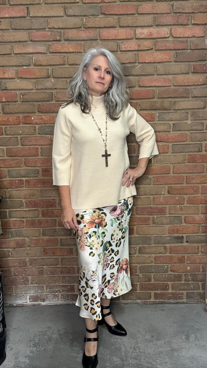 Satin Skirt with Leopard Floral Print