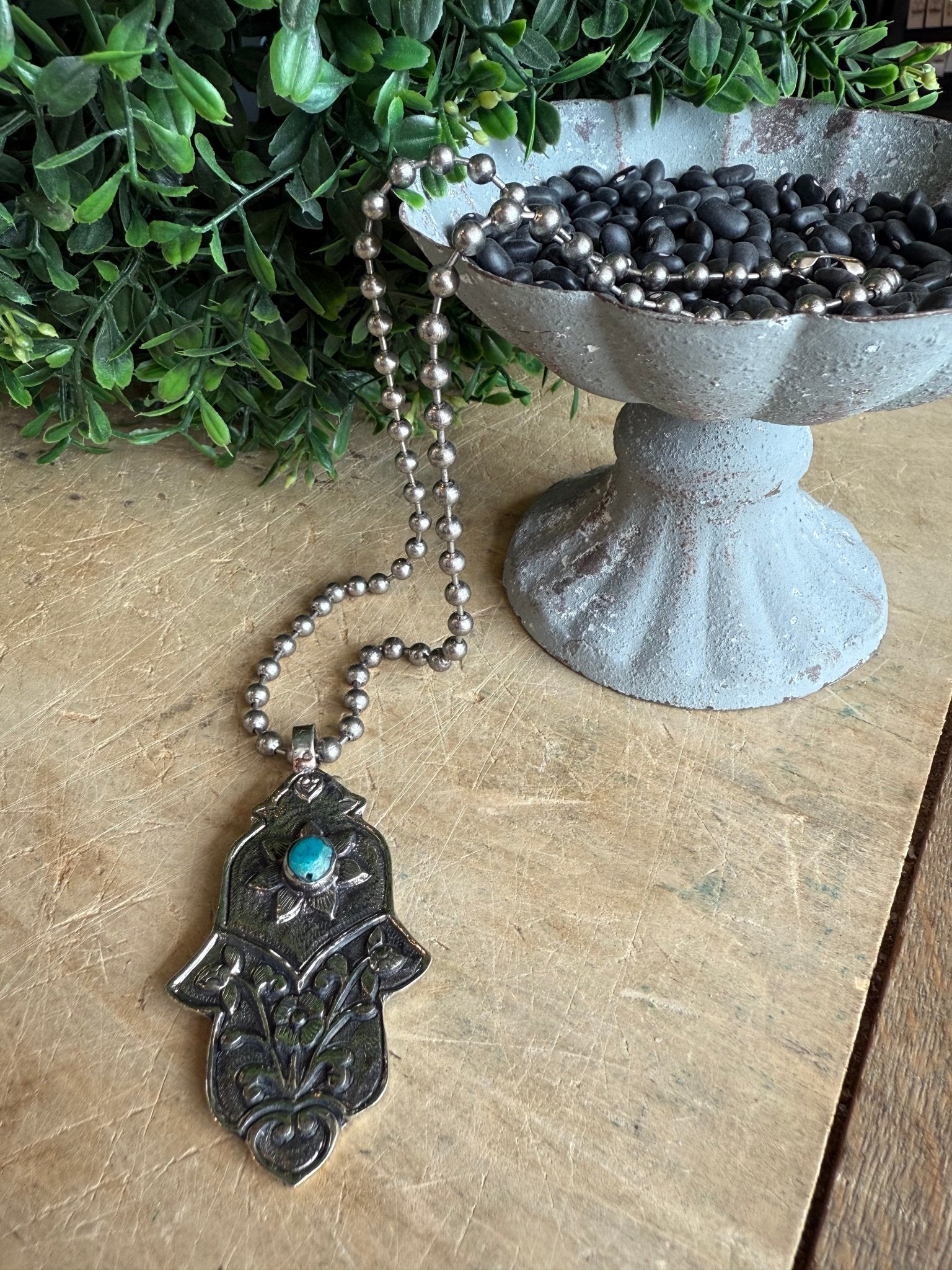 Hamsa Turquoise Necklace - Vintage Vault Boutique