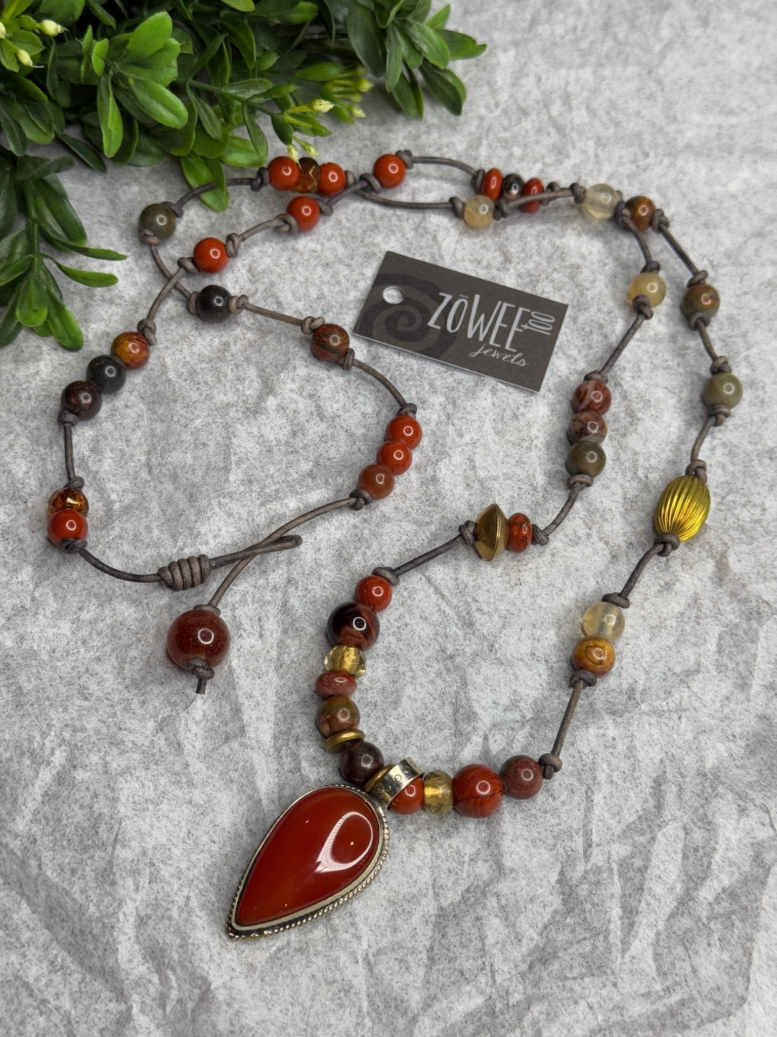 Jasper Mix with Carnelian Pendant - Vintage Vault Boutique