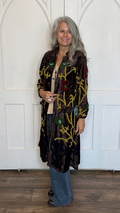 Aubergine Velvet Button Front Jacket - Vintage Vault Boutique