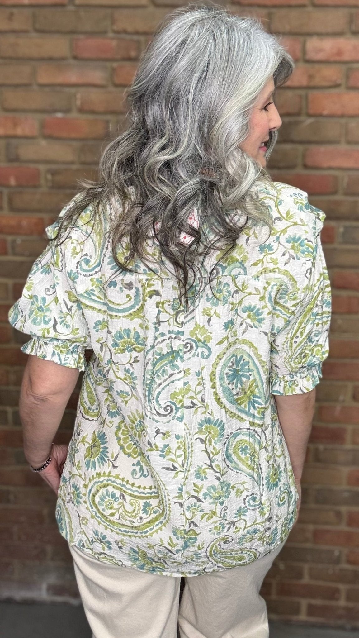 Paisley Print V - Neck Smocking Top - Vintage Vault Boutique