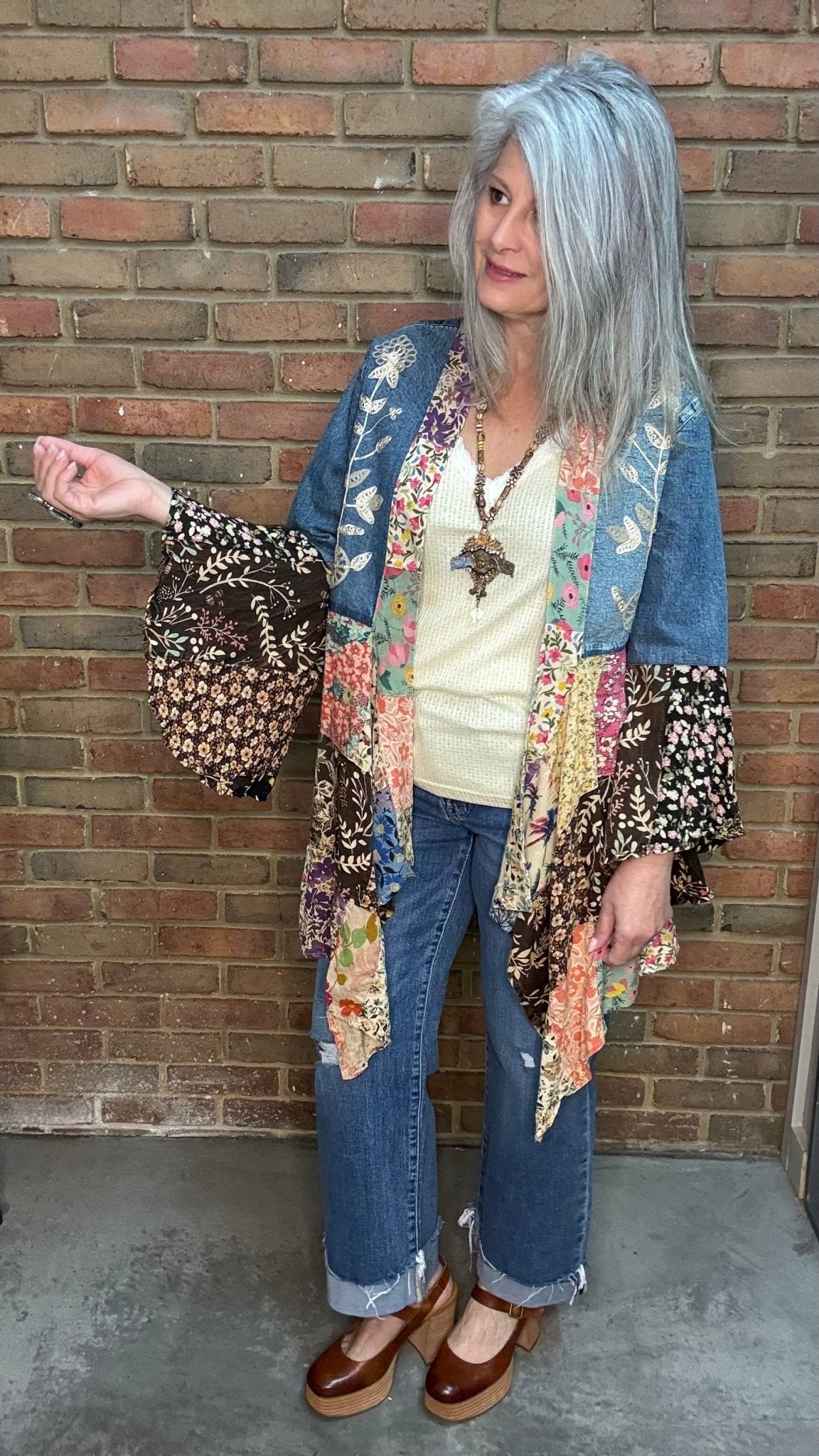 Western Embroidered Long Shrug - Vintage Vault Boutique