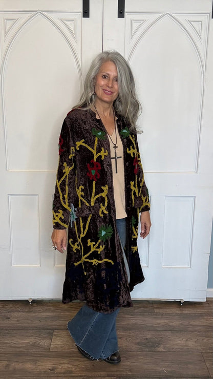 Aubergine Velvet Button Front Jacket - Vintage Vault Boutique