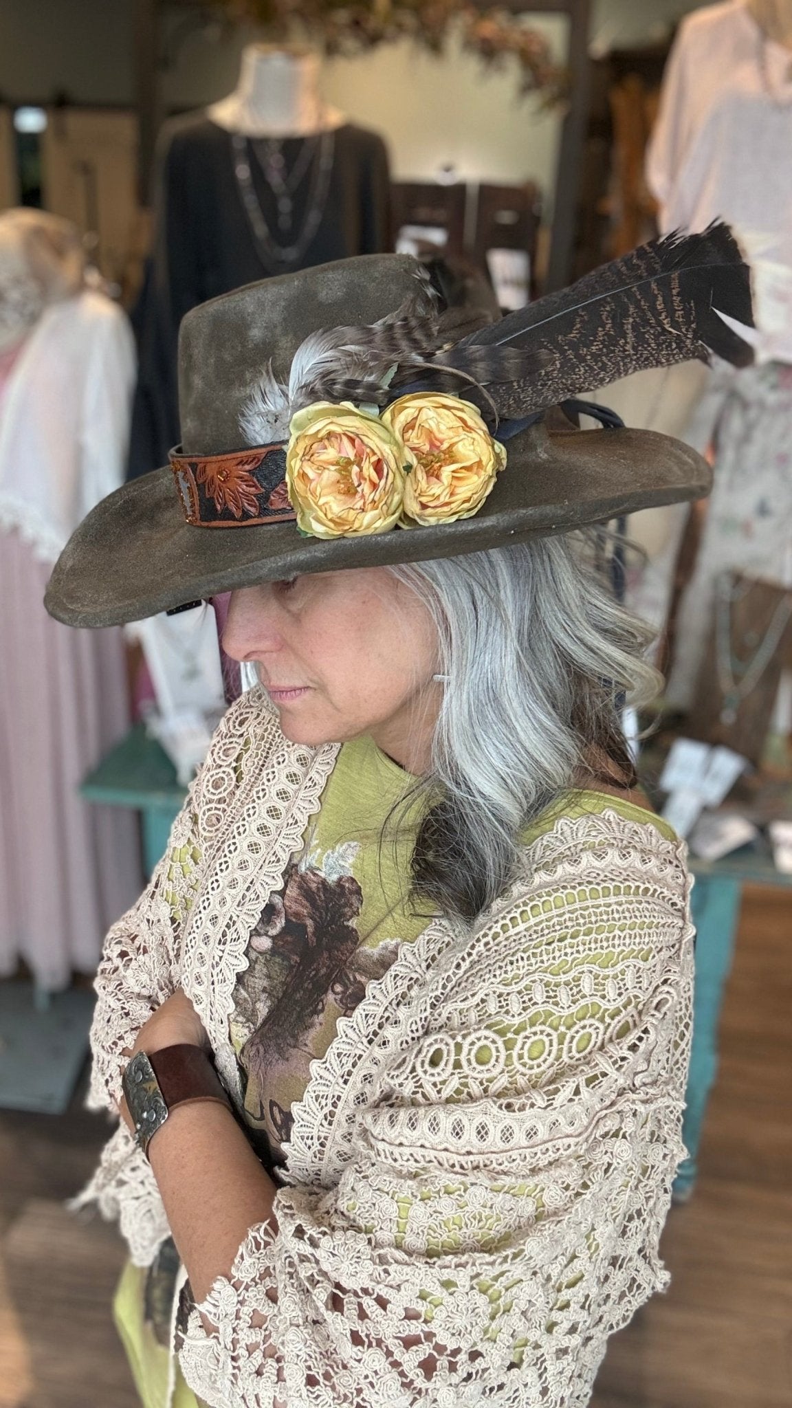 Yellow Rose Cowboy Hat by A Rare Bird - Vintage Vault Boutique